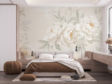Load image into Gallery viewer, White Peony Wall Graphics Peel and Stick Flower room Wallpaper Peony Self Adhesive Watercolor nursery wall decor Mural 622RS