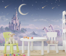 Load image into Gallery viewer, Unicorn Princess Castle Wall Graphics Peel and Stick Girl room Wallpaper Nursery Self Adhesive Rainbow nursery wall decor Mural 623RS