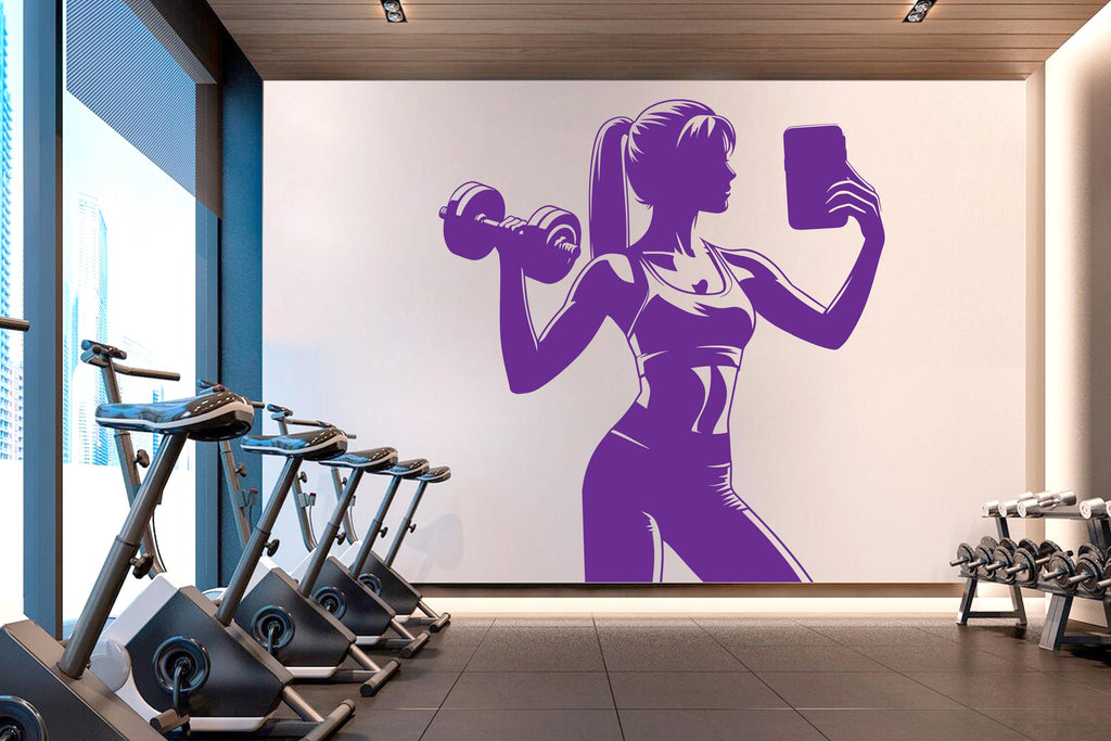 Gym Girl selfie Wall Decal Girl Power fitness Quote Decor Workout Art Vinyl Gym Wall Stickers Bedroom Gym Workout Motivation Crossfit 661RS