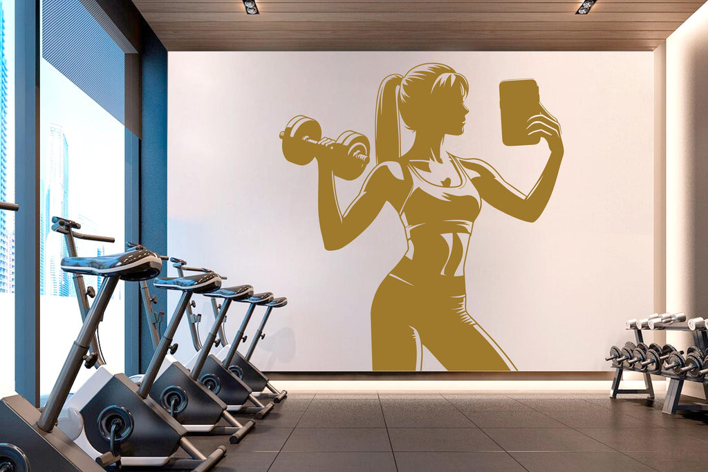 Gym Girl selfie Wall Decal Girl Power fitness Quote Decor Workout Art Vinyl Gym Wall Stickers Bedroom Gym Workout Motivation Crossfit 661RS