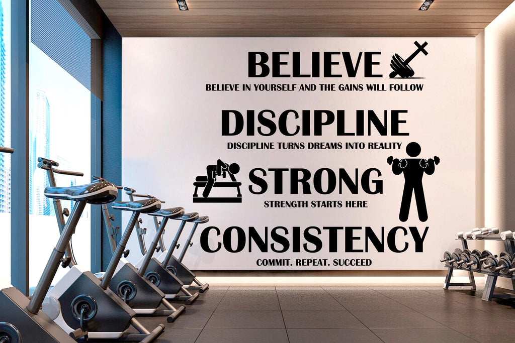 Workout Vinyl Gym Wall Decal, Inspirational Words, Gym Decal, Fitness Collage, Gym Wall Art Gym Decor Gym Wall Decor Motivational Art 660RS