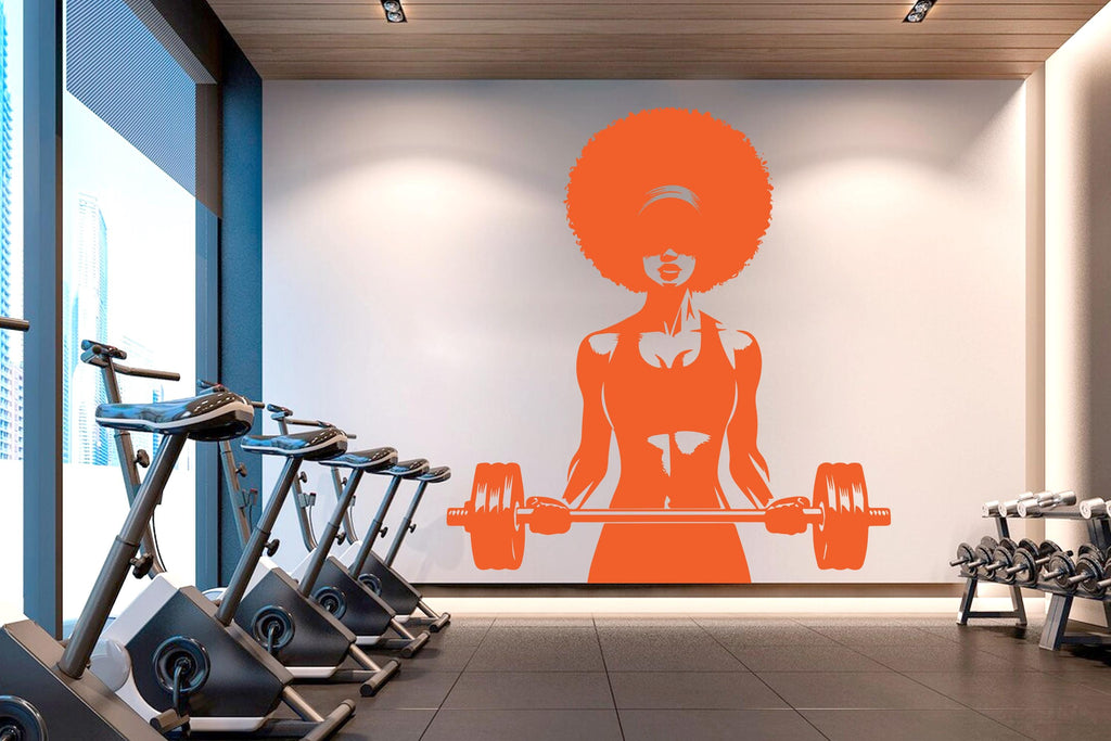 Gym Wall Decal Afro Girl Power fitness Quote Decor Workout Art Vinyl Gym Wall Stickers Bedroom Gym Workout Girl Motivation Crossfit 624RS