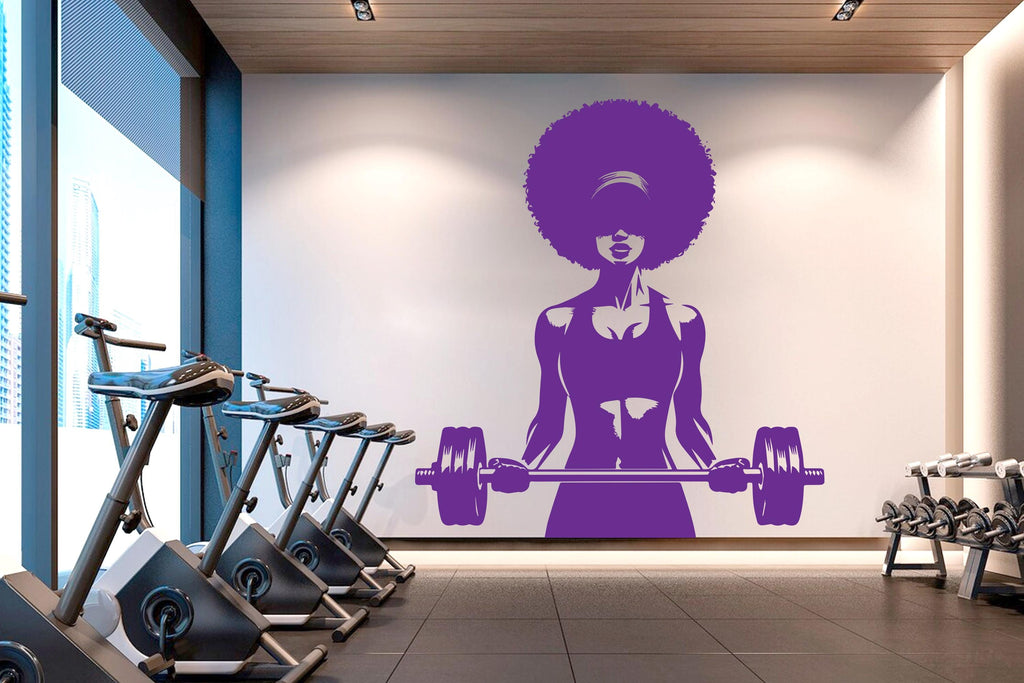 Gym Wall Decal Afro Girl Power fitness Quote Decor Workout Art Vinyl Gym Wall Stickers Bedroom Gym Workout Girl Motivation Crossfit 624RS