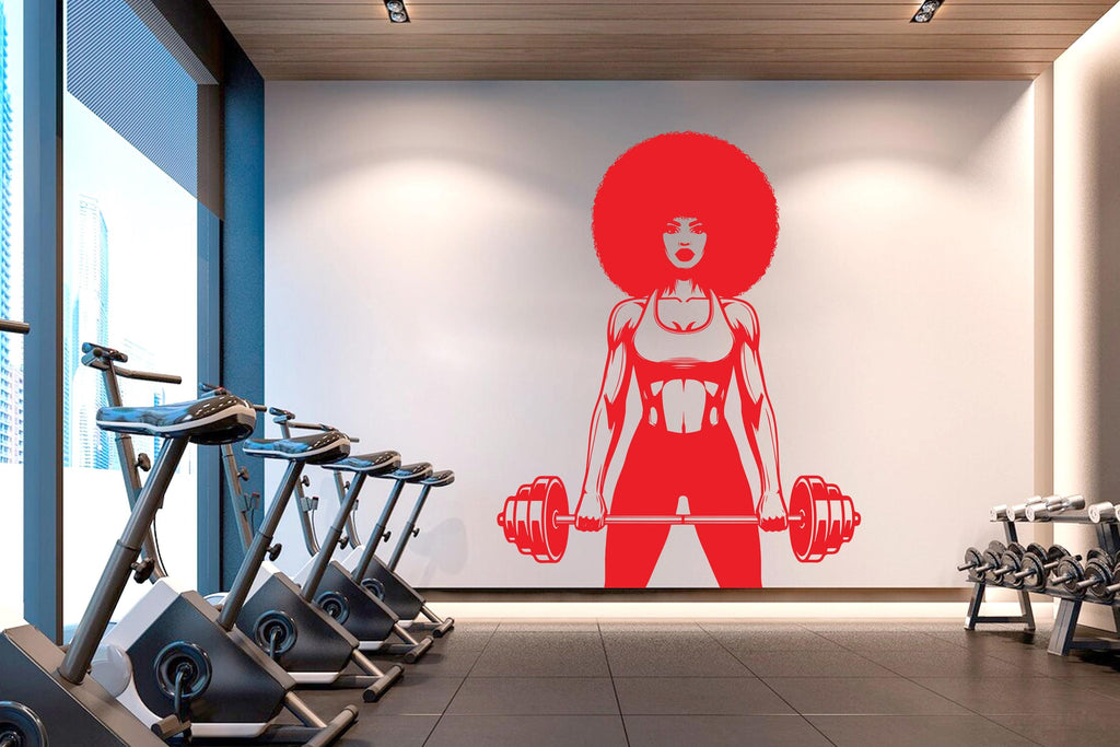 Gym Wall Decal Afro Girl Power fitness Quote Decor Workout Art Vinyl Gym Wall Stickers Bedroom Gym Workout Girl Motivation Crossfit 627RS