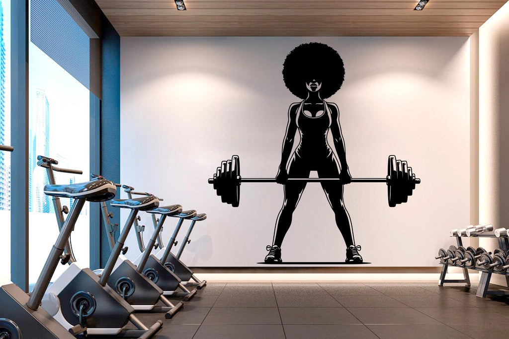 Gym Wall Decal Afro Girl Power fitness Quote Decor Workout Art Vinyl Gym Wall Stickers Bedroom Gym Workout Girl Motivation Crossfit 630RS