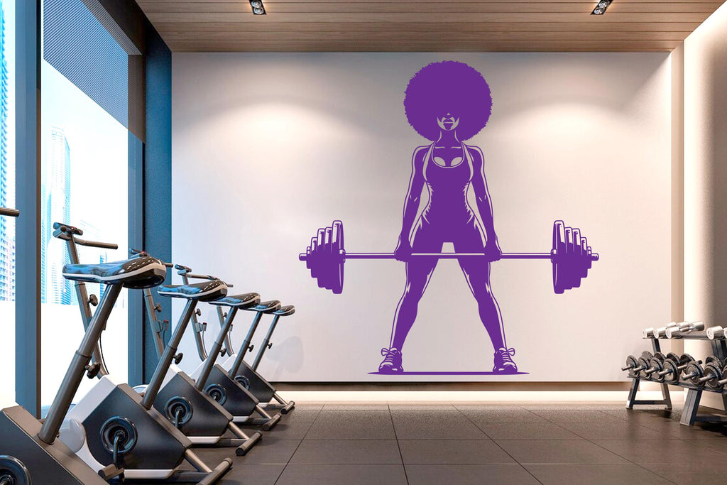 Gym Wall Decal Afro Girl Power fitness Quote Decor Workout Art Vinyl Gym Wall Stickers Bedroom Gym Workout Girl Motivation Crossfit 630RS