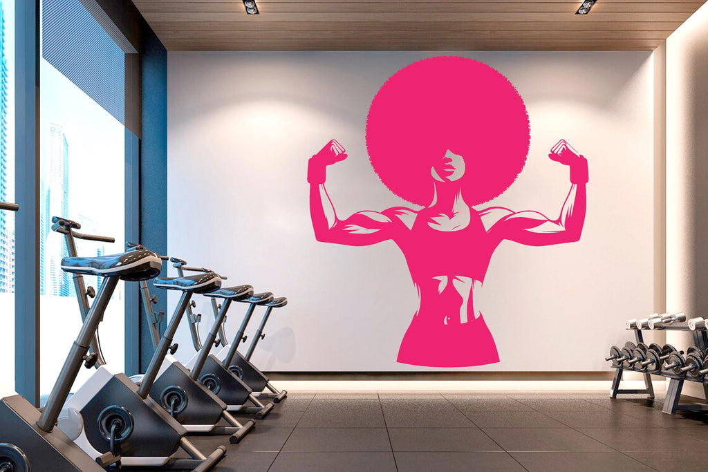 Gym Wall Decal Afro Girl Power fitness Quote Decor Workout Art Vinyl Gym Wall Stickers Bedroom Gym Workout Girl Motivation Crossfit 631RS
