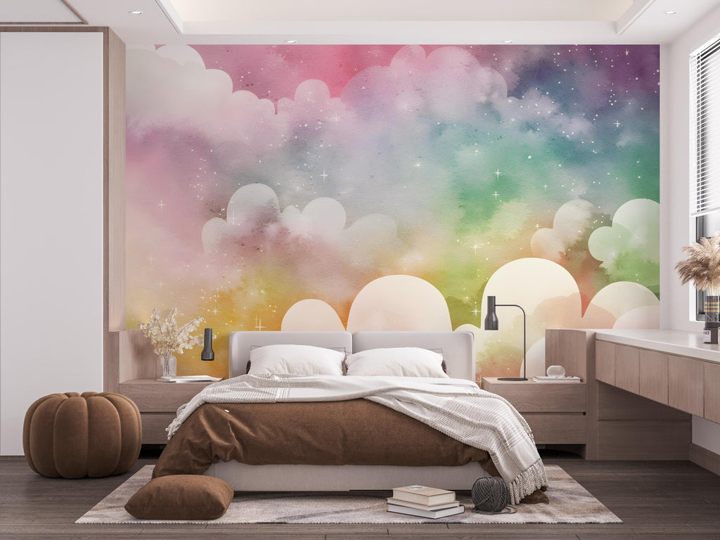 Colorful Cloud Wall Graphics Peel and Stick Cloud room Wallpaper Nursery Self Adhesive nursery wall decor Mural 633RS