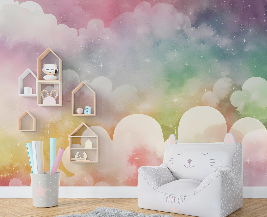 Colorful Cloud Wall Graphics Peel and Stick Cloud room Wallpaper Nursery Self Adhesive nursery wall decor Mural 633RS
