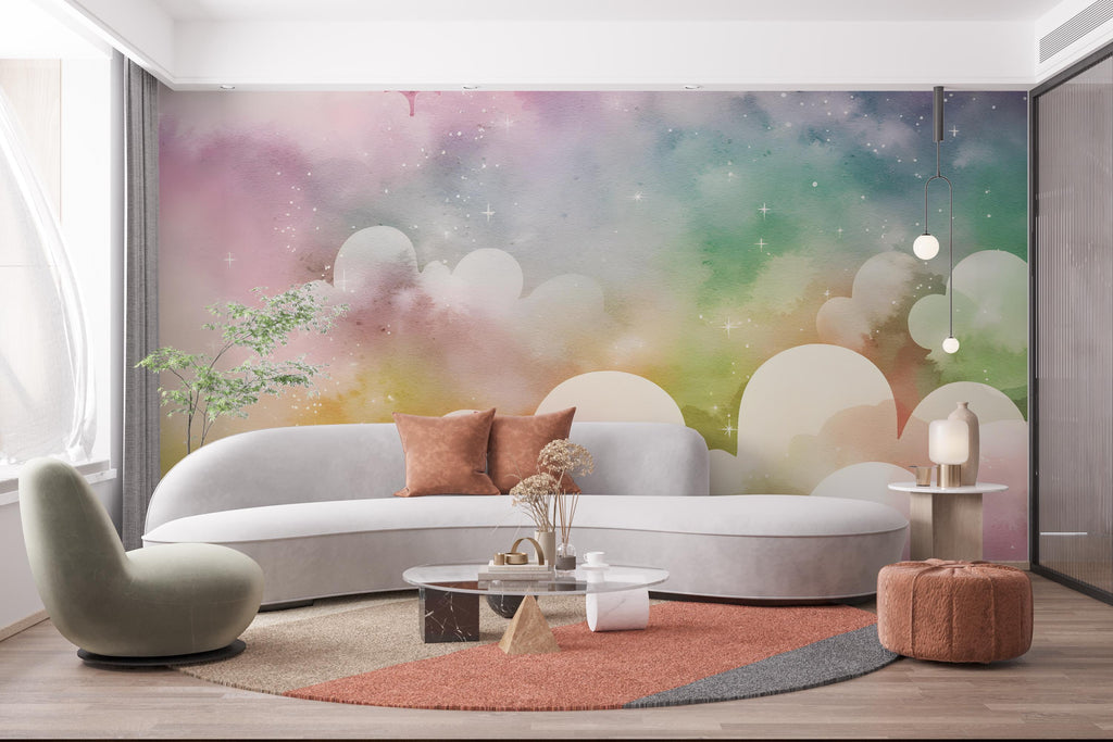 Colorful Cloud Wall Graphics Peel and Stick Cloud room Wallpaper Nursery Self Adhesive nursery wall decor Mural 633RS