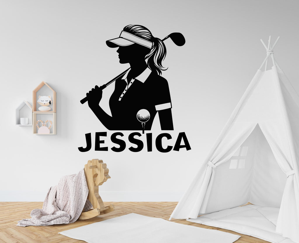 Personalized Golf Girl Wall Decal, Custom Name Golf Sticker, Female Golfer Silhouette Wall Art, Girls Room Decor, Gift for Golf Lover 630LU