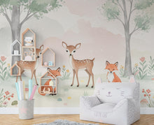 Load image into Gallery viewer, Woodland Animals Wall Graphics Fox Peel and Stick Girl room Forest Wallpaper Nursery Self Adhesive Nursery wall decor Mural 662RS