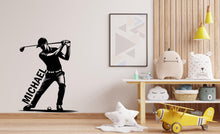Load image into Gallery viewer, Personalized Golf Man Wall Decal, Custom Name Golfer Sticker, Male Golfer Silhouette Wall Art, Gift for Golf Lover, Sports Room Decor 631LU