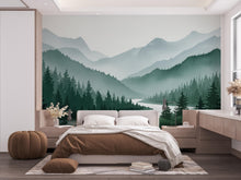 Load image into Gallery viewer, Mountain Foggy Wall Graphics River Peel and Stick Forest room Wallpaper Nursery Self Adhesive Removable nursery wall decor Mural 638RS