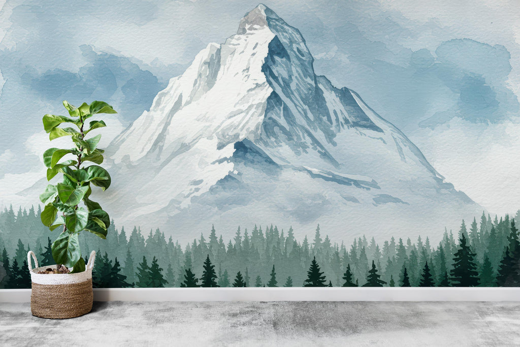 Mountain Snow Wall Graphics River Peel and Stick Forest room Wallpaper Nursery Self Adhesive Removable nursery wall decor Mural 639RS