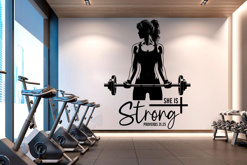 She is Strong Gym Wall Decal Afro Girl Power fitness Quote Decor Workout Art Vinyl Gym Wall Stickers Bedroom Gym Workout Girl Crossfit 640RS