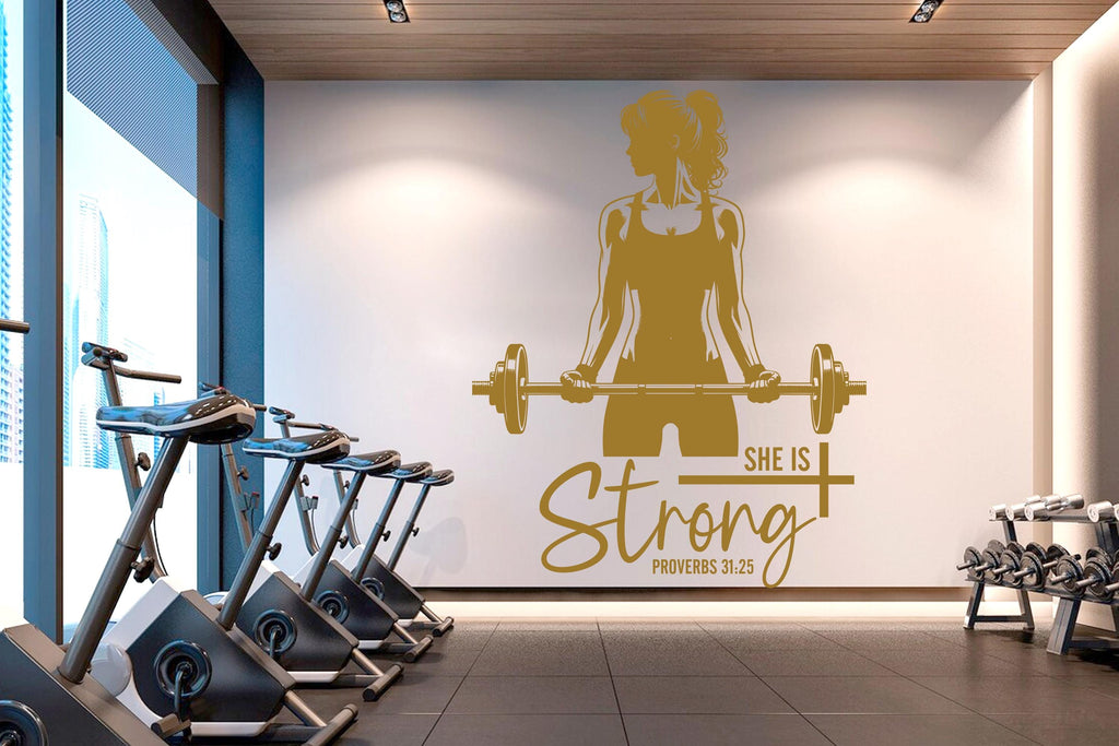 She is Strong Gym Wall Decal Afro Girl Power fitness Quote Decor Workout Art Vinyl Gym Wall Stickers Bedroom Gym Workout Girl Crossfit 640RS