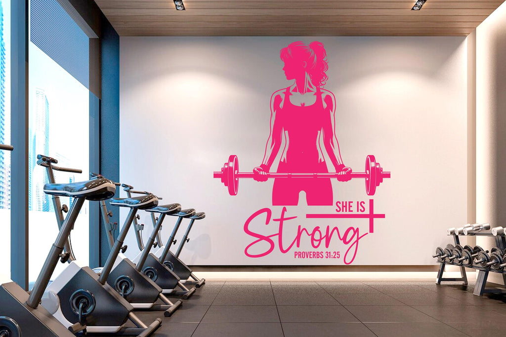 She is Strong Gym Wall Decal Afro Girl Power fitness Quote Decor Workout Art Vinyl Gym Wall Stickers Bedroom Gym Workout Girl Crossfit 640RS