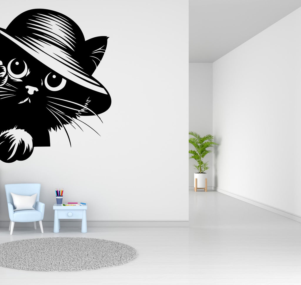 Peeking Cat Wall Art Decal, Cat wall decals, Gift for Kids, Grooming wall decor, Veterinary decals, Pet shop cat wall vinyl decal 634LU