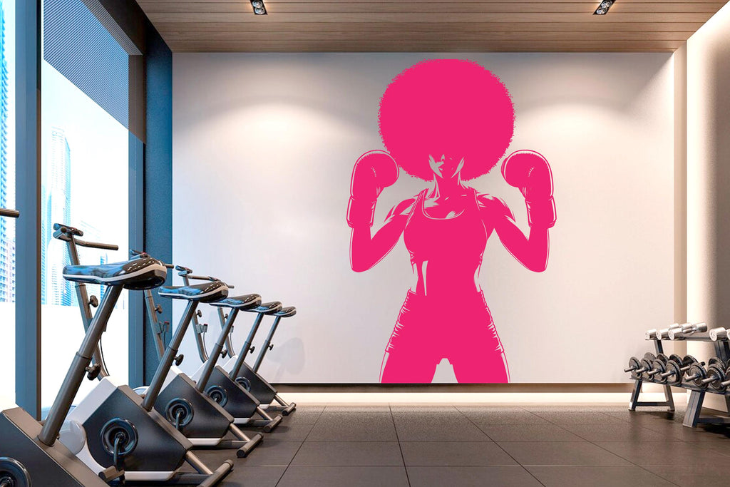Boxing Girl Gym Wall Decal Afro Girl Power fitness Quote Decor Workout Art Vinyl Gym Wall Stickers Bedroom Gym Workout Girl Crossfit 643RS