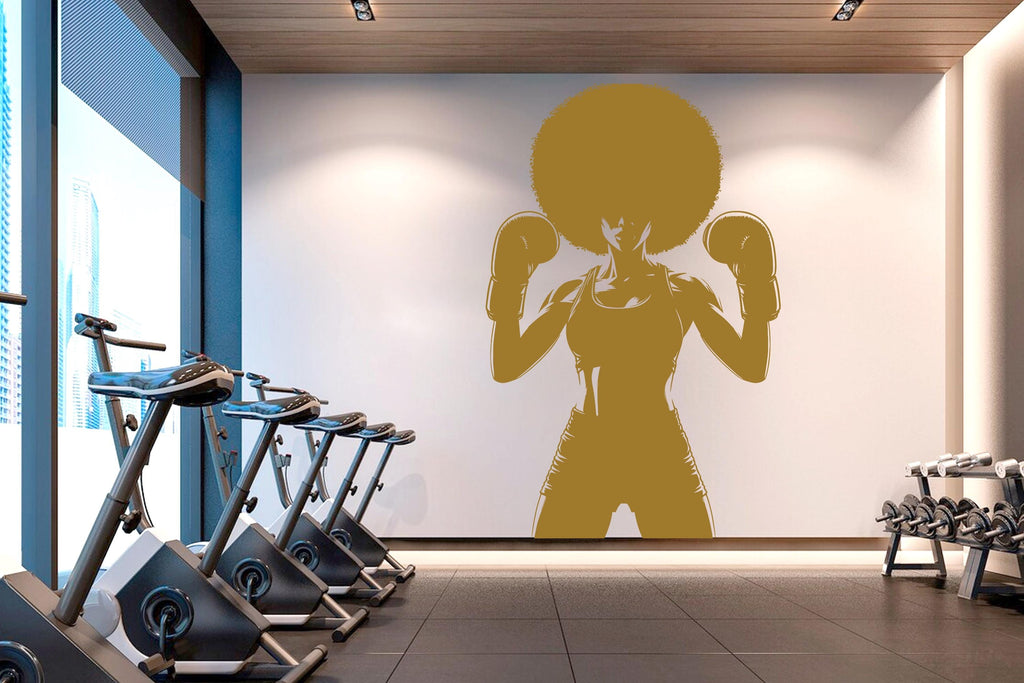 Boxing Girl Gym Wall Decal Afro Girl Power fitness Quote Decor Workout Art Vinyl Gym Wall Stickers Bedroom Gym Workout Girl Crossfit 643RS