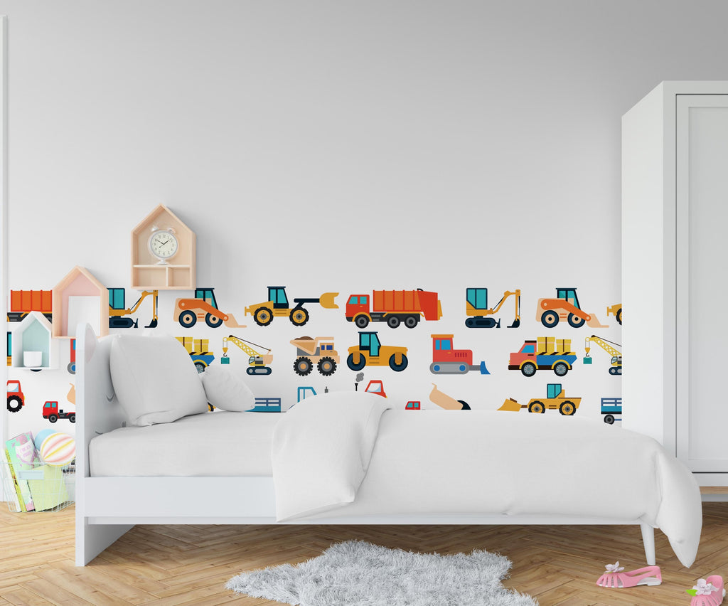 Truck Wall Decals - Construction Truck wall Nursery Decor, Half Border Wall Art, Kids Room Decal, Boys Room Truck Themed Nursery Decor 659LU