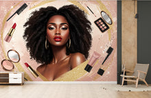 Load image into Gallery viewer, Beauty Salon wallpaper, Beautiful Afro women wall mural, Eyelashes wallpaper, Office Decor, Business Wall Decal, Wall Art Office 653RS