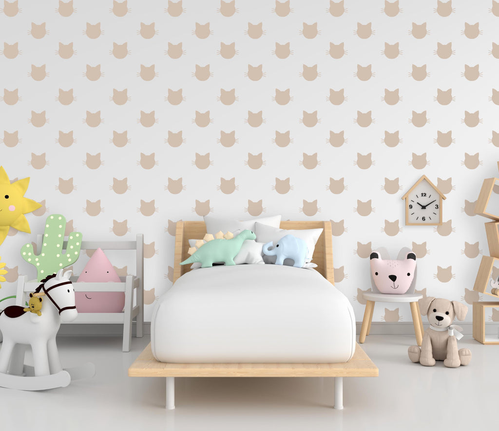 Minimalist Cat Wall Decals – Set of 36 Vinyl Stickers – Cute Removable Cat Face for Nursery, Kids Room, or Cat Lover Gift, Boho Colors 662LU