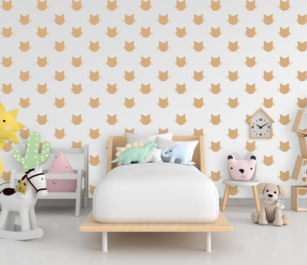 Minimalist Cat Wall Decals – Set of 36 Vinyl Stickers – Cute Removable Cat Face for Nursery, Kids Room, or Cat Lover Gift, Boho Colors 662LU