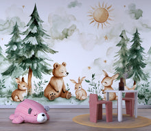 Load image into Gallery viewer, Kids Wallpaper - Mountain and Trees Peel and Stick Wall Mural - Self Adhesive Nursery Wall Art - Child Room Mountain Decor Forest vn002