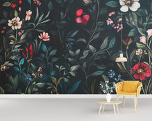 Load image into Gallery viewer, Enchanted Forest Wallpaper – Dark Botanical Peel and Stick Mural, Secret Garden, Magical Medieval Decor