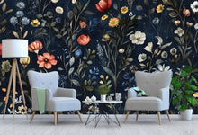 Load image into Gallery viewer, Dark Whimsical Wallpaper – Secret Garden Peel and Stick, Magical Forest Mural, Medieval Botanical Design
