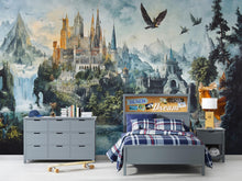 Load image into Gallery viewer, Whimsical Wallpaper – Secret Castle Peel &amp; Stick, Magical Forest Mural, Medieval Fantasy Castle, Magical Forest Wallpaper, Medieval Forest