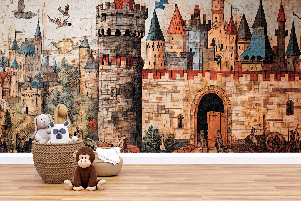 Fantasy Castle Wallpaper – Magical Castle Peel and Stick Wallpaper, Whimsical Medieval Wall Mural, Whimsical Medieval Wallpaper