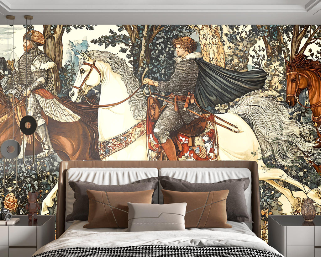 Whimsical Hunting Wallpaper – Hunting Peel & Stick, Magical Hunting Mural, Medieval Fantasy Hunting, Medieval Hunting Wallpaper