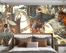 Load image into Gallery viewer, Whimsical Hunting Wallpaper – Hunting Peel &amp; Stick, Magical Hunting Mural, Medieval Fantasy Hunting, Medieval Hunting Wallpaper