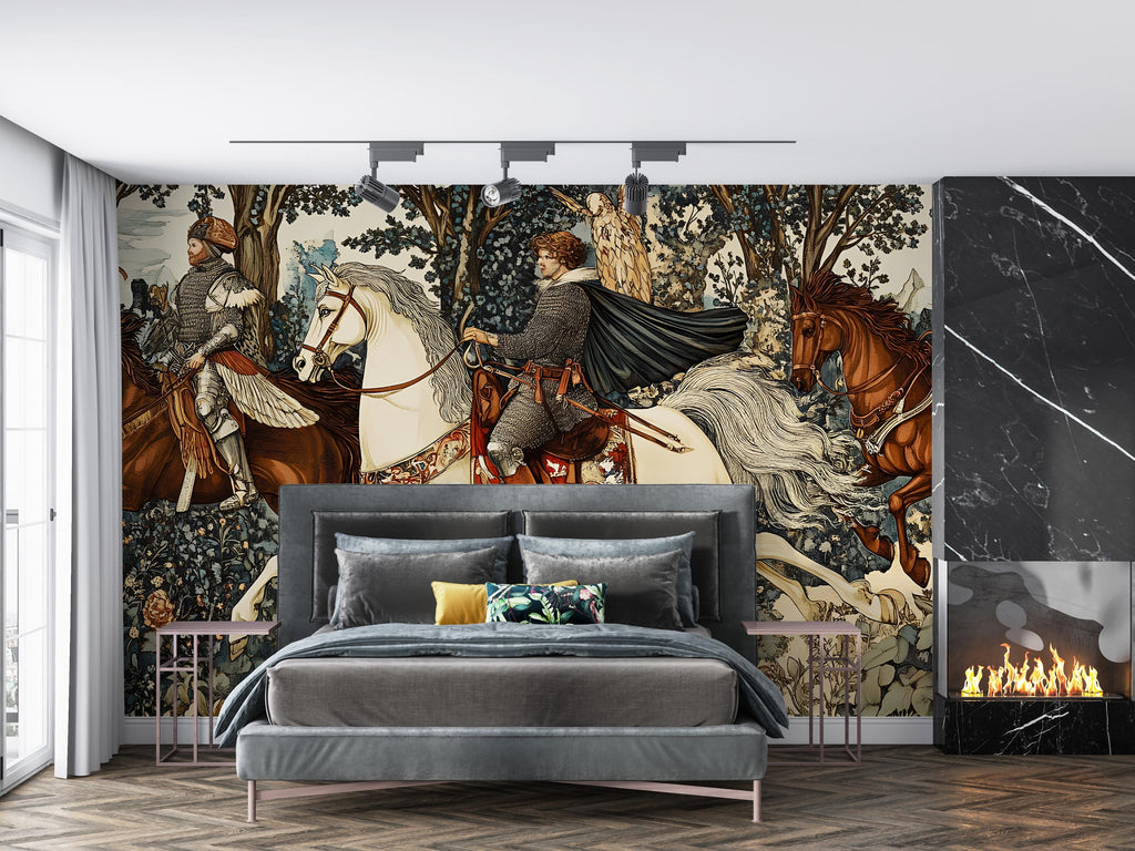 Whimsical Hunting Wallpaper – Hunting Peel & Stick, Magical Hunting Mural, Medieval Fantasy Hunting, Medieval Hunting Wallpaper