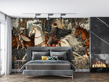 Load image into Gallery viewer, Whimsical Hunting Wallpaper – Hunting Peel &amp; Stick, Magical Hunting Mural, Medieval Fantasy Hunting, Medieval Hunting Wallpaper