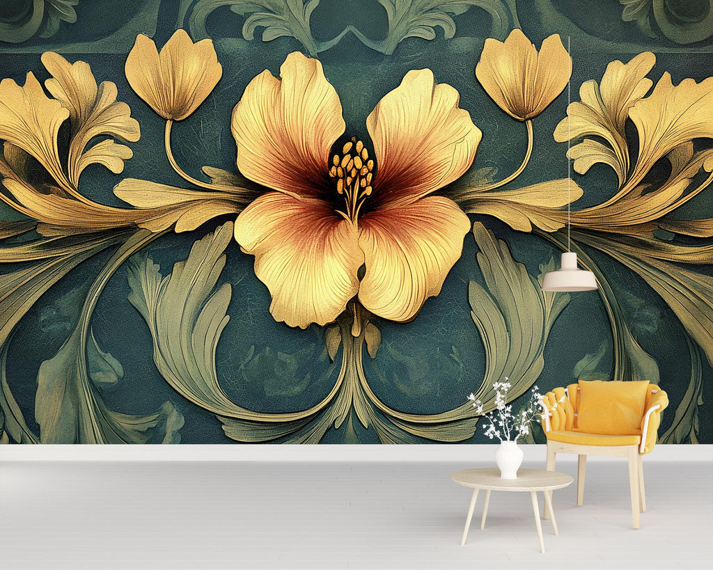 Art Nouveau Wallpaper / Peel and Stick Nature-Inspired Vintage Wallpaper / Floral Nouveau Wallpaper / Botanical Art Nouveau Style Wallpaper