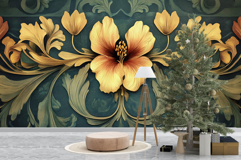 Art Nouveau Wallpaper / Peel and Stick Nature-Inspired Vintage Wallpaper / Floral Nouveau Wallpaper / Botanical Art Nouveau Style Wallpaper
