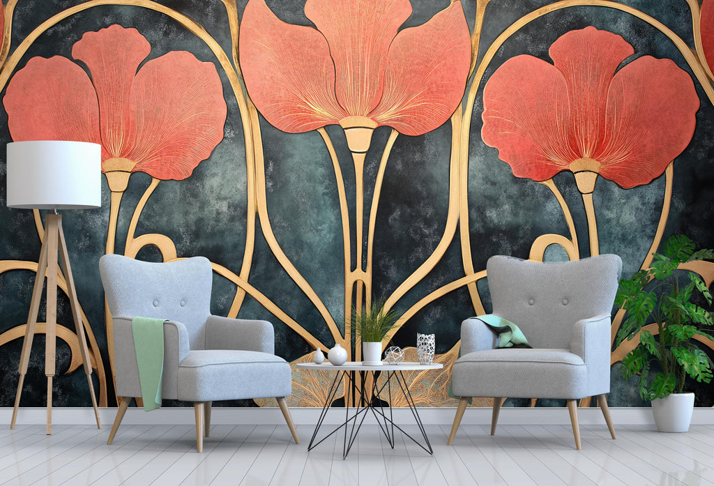 Art Nouveau Wallpaper / Romantic Decorative Arts Wallpaper / Peel and Stick Nature-Inspired Vintage Wallpaper / Floral Nouveau Wallpaper