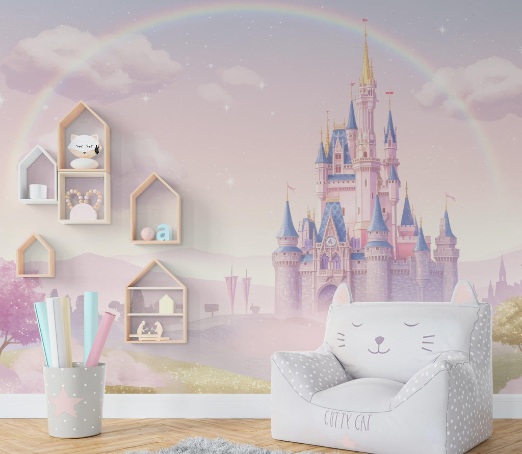 Princess Castle Wall Graphics Peel and Stick Girl room Wallpaper Nursery Self Adhesive Removable nursery wall decor Mural 668RS