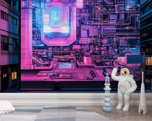 Load image into Gallery viewer, 3D Cyberpunk Wallpaper / Futuristic Cyberpunk Wall Mural – 3D Neon City Wallpaper, High-Tech Room Decor