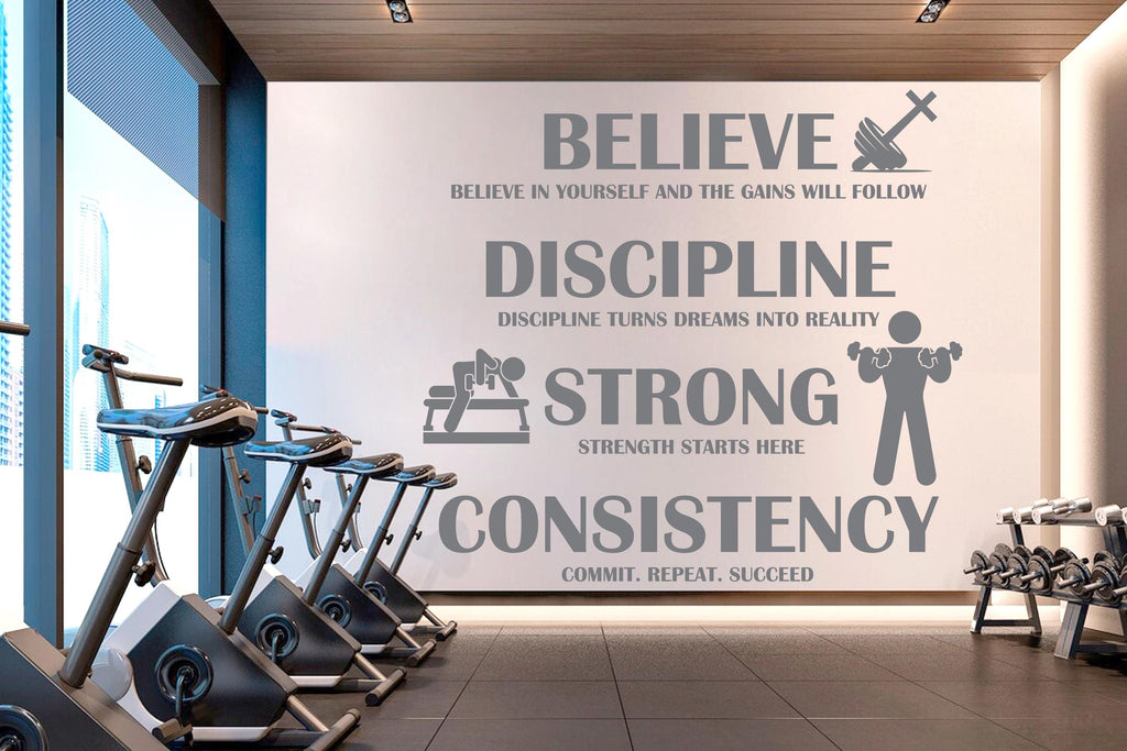 Workout Vinyl Gym Wall Decal, Inspirational Words, Gym Decal, Fitness Collage, Gym Wall Art Gym Decor Gym Wall Decor Motivational Art 660RS