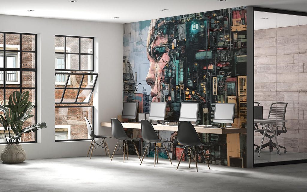 3D Futuristic Cyberpunk Wallpaper / Futuristic Cyberpunk Wall Mural – 3D Neon City Wallpaper, Urban Cyberpunk City Wallpaper