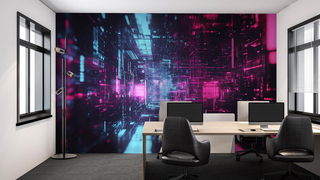 3D High-Tech Cyberpunk Wallpaper / Futuristic Cyberpunk Wall Mural, Urban Cyberpunk City Wallpaper – 3D Sci-Fi Wall Mural