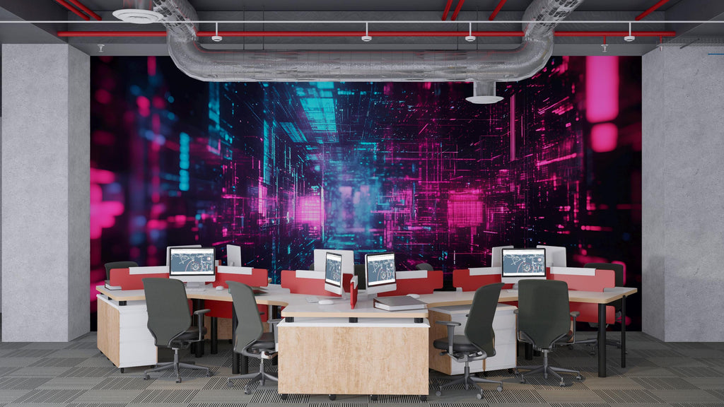 3D High-Tech Cyberpunk Wallpaper / Futuristic Cyberpunk Wall Mural, Urban Cyberpunk City Wallpaper – 3D Sci-Fi Wall Mural