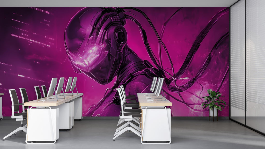Cyberpunk 3D Wallpaper / 3D Sci-Fi Wallpaper / Futuristic Neon Wall Mural / High-Tech Cyberpunk Mural