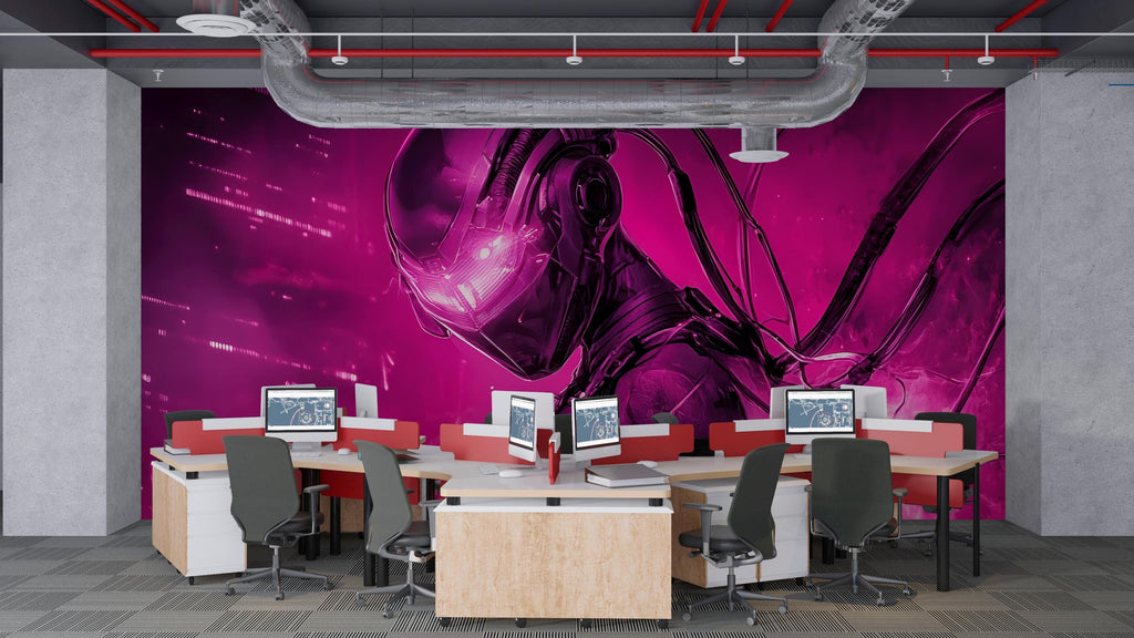 Cyberpunk 3D Wallpaper / 3D Sci-Fi Wallpaper / Futuristic Neon Wall Mural / High-Tech Cyberpunk Mural