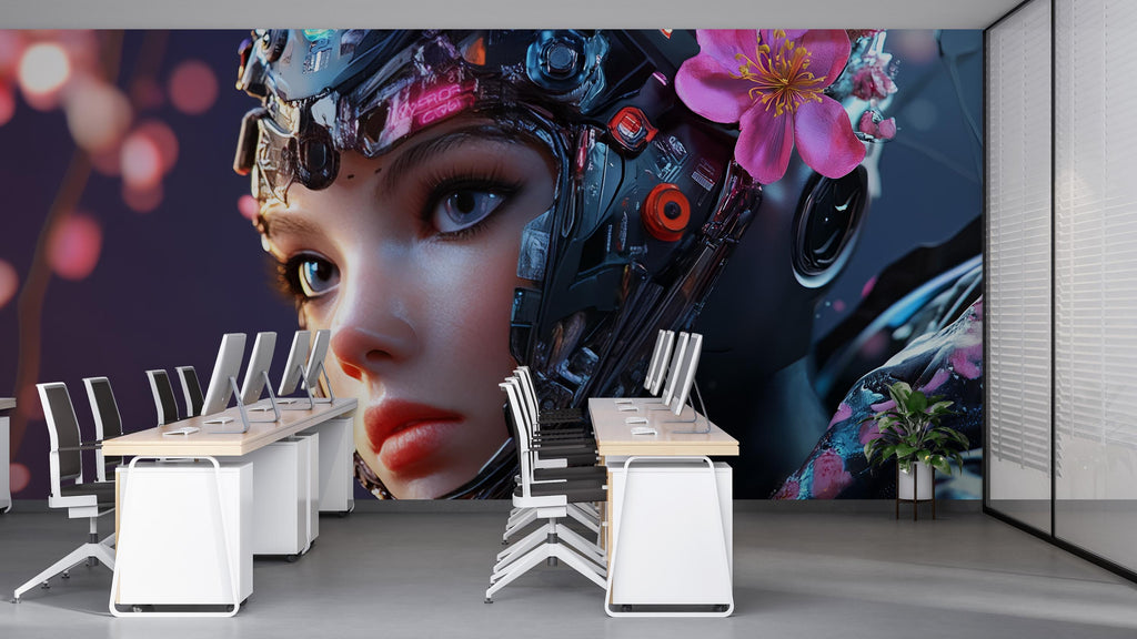 Cyberpunk Girl 3D Wallpaper / Gaming Wallpaper / IT Office Wallpaper / Cyberpunk Warrior Wallpaper / Cyberpunk 3D Art